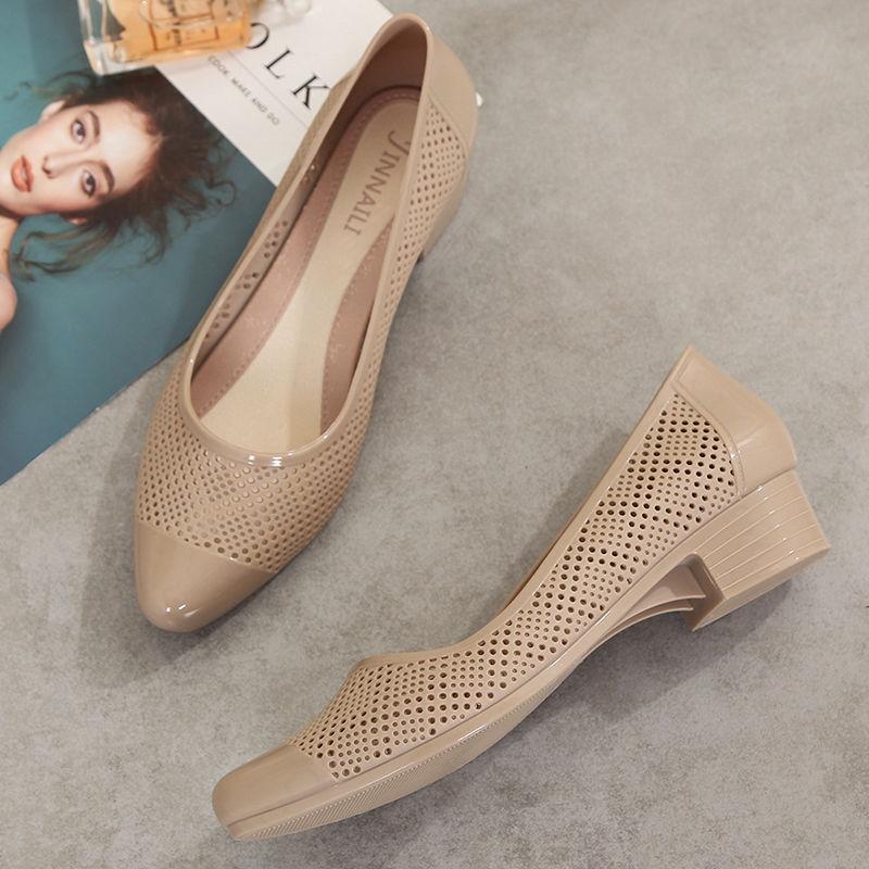 

Женские летние модные сандалии, Популярная онлайн-обувь, Закрытый носок, Туфли на среднем каблуке, Толстый каблук с отверстием, Мелкий вырез, Нескользящие и водонепроницаемые 39