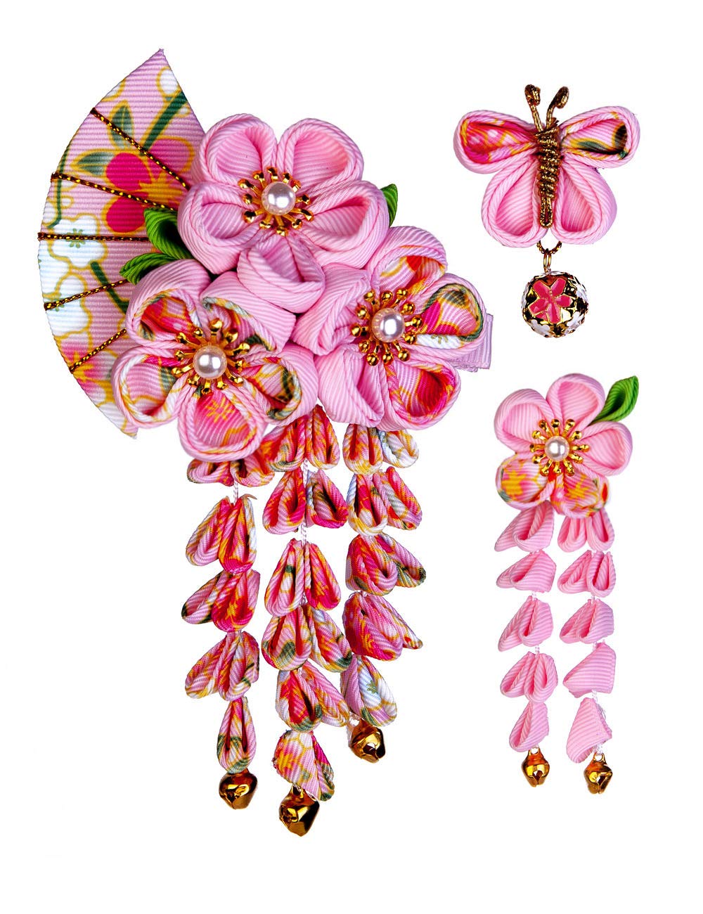 

JZOON Hair Ornament Perfect for and Other Traditional Japanese and Handmade with Flowers and Pink B 15 Selections 3-Piece Set, Coming-of-Age