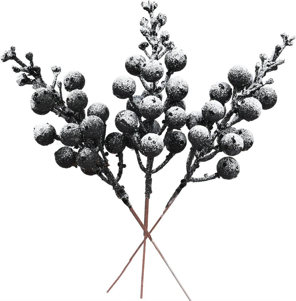 16 Pack Christmas Glitter Berries Stems, 8" Artificial Christmas Picks Snowy Berry Stems for Christmas Tree Ornaments, DIY Xmas Wreath, Crafts,Holiday