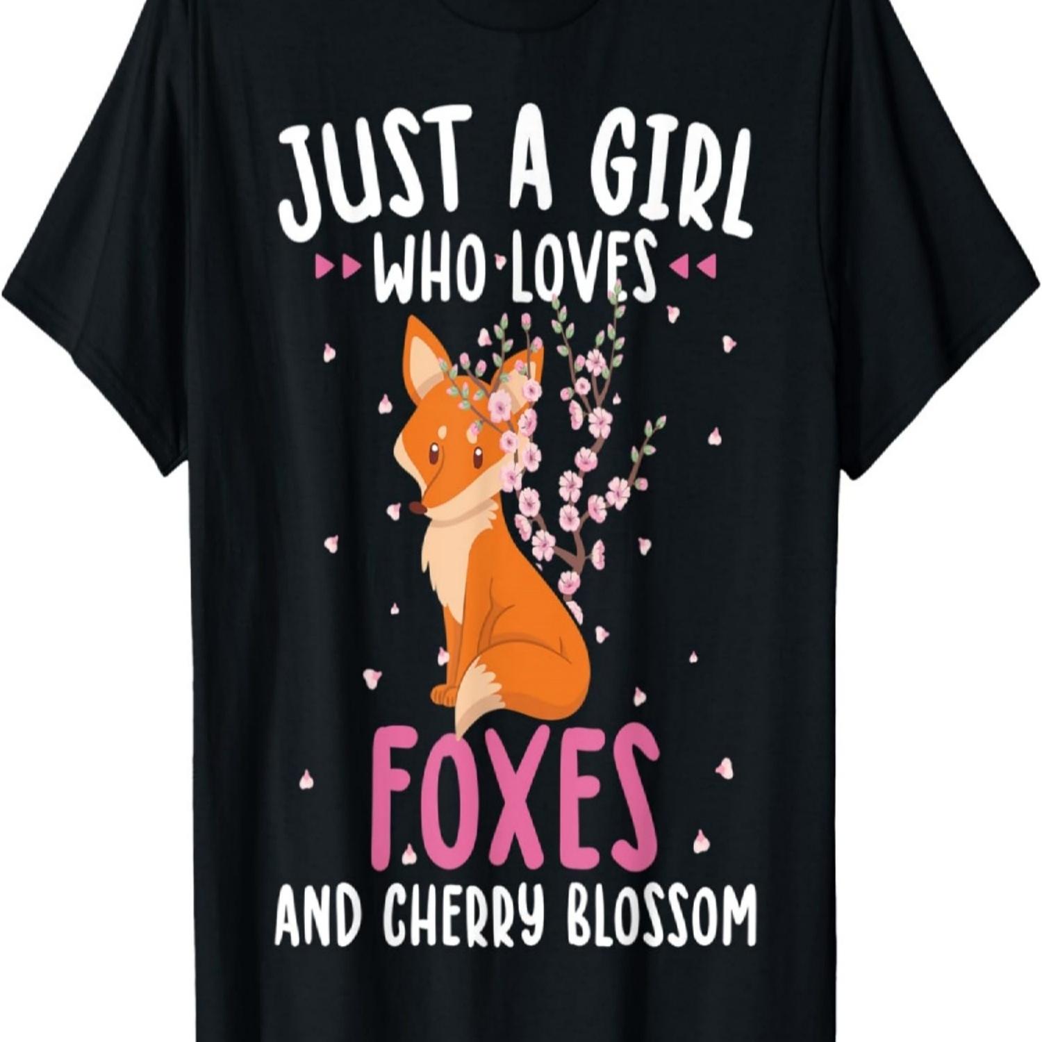 Just A Girl Who Loves Foxes And Cherry Blossom T-Shirt S чёрный