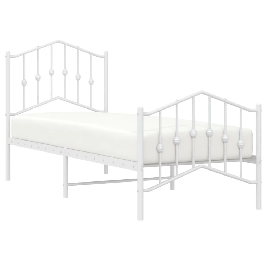 Metal Bed Frame with Headboard and Footboard White 75 x 190 cm
