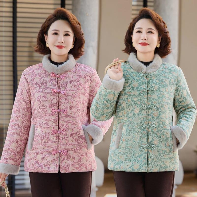 Autumn and winter velvet cotton-padded jacket, new thermal top, mother cotton-padded jacket