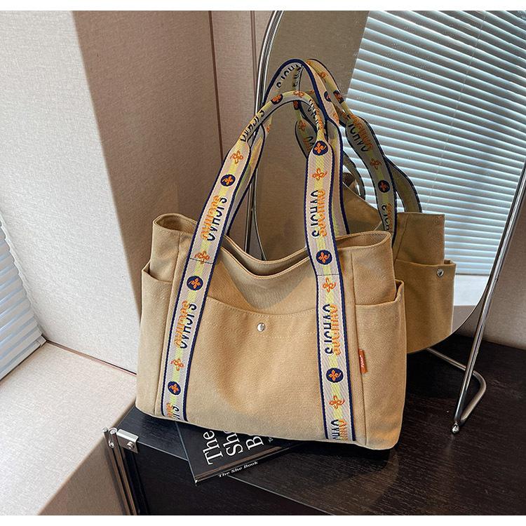 

Холщовая сумка женская большой вместимости 2025 новая летняя универсальная для отдыха на плечо сумка для покупок сумка-тоут для студентки хаки