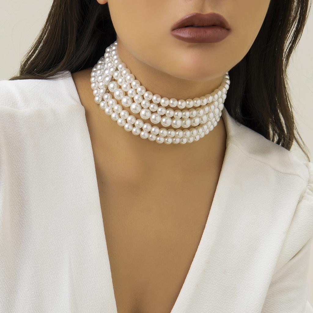 Salircon 2025 New Exquisite Multilayer Imitation Pearl Short Choker  Charm Collar Necklace Women Wedding Party Jewelry