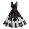 Dámské šaty bez rukávů v 50. letech vintage Vzor notového zápisu Midi šaty Retro koktejlové swingové šaty Áčkového střihu Večerní taneční róba na čajový dýchánek