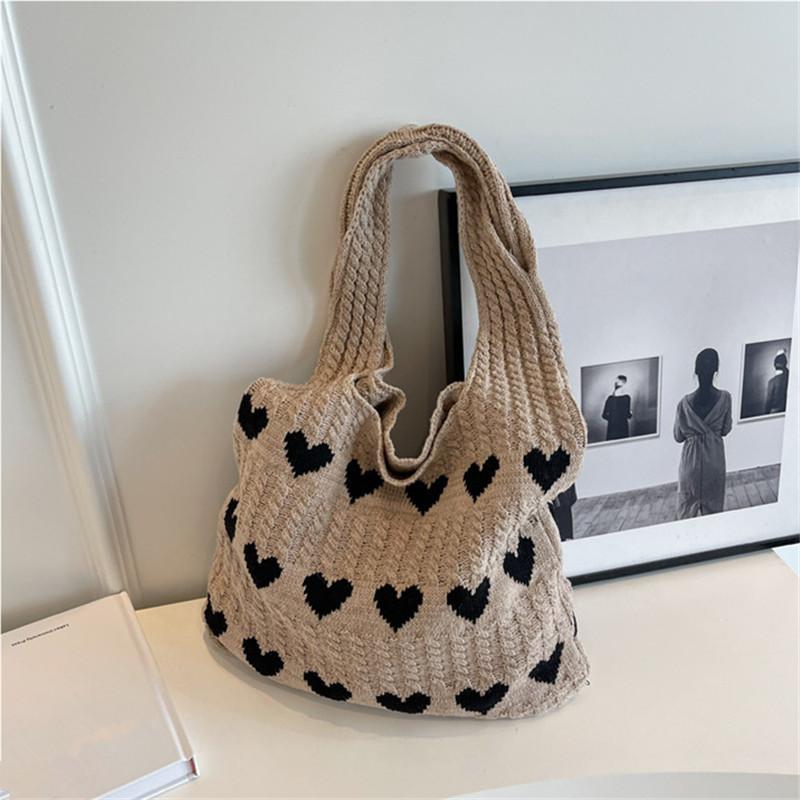 1 шт. Новая вязаная сумка женская летняя ручная работа шерстяная вязаная подмышечная сумка сумка Love Shoulder Bag 36x34cm темные хаки