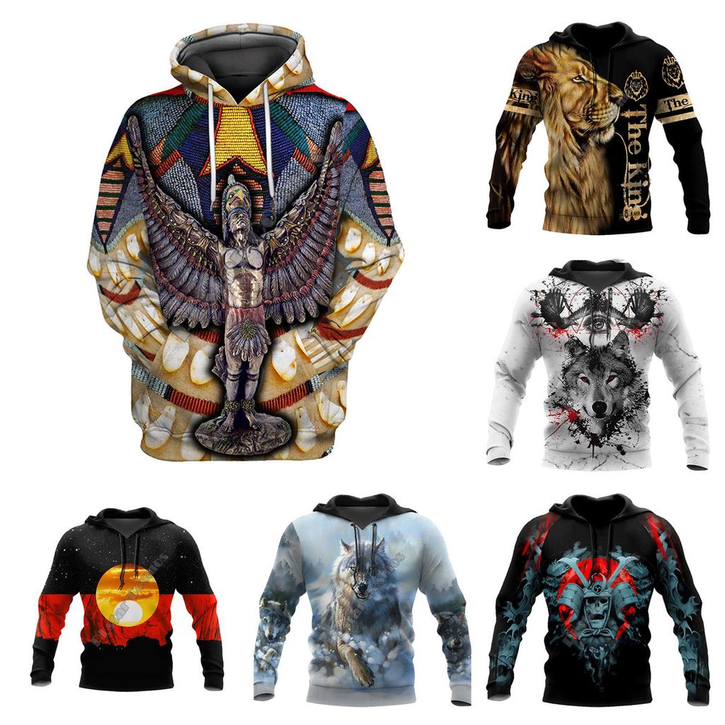 Spring and Autumn Men's Pullover Sweater 3D Digital Tattoo Print Loose Sweater