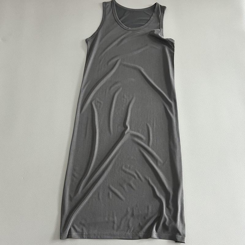 

Copper aonia silk texture long vest dress smooth cool skirt suer new women s casual round neck solid color skirt One size fits all