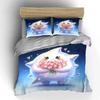 3Pcs Kawaii Star Bedding Set Cute Star Character Holding Pink Flowers Print Duvet Cover + 2 Pillowcases Magical Kids Decor
