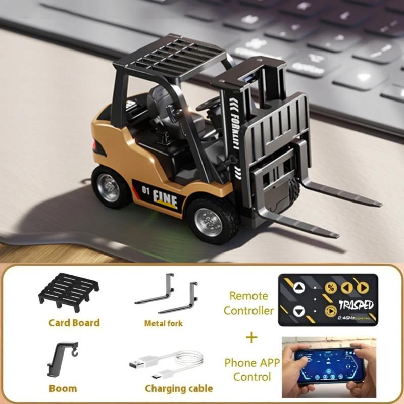 Precision 2.4G Tabletop RC Forklift Engineering Vehicle 1/64 Mini Remote Control Alloy Forklift Desktop Toys Model Gift for Boys