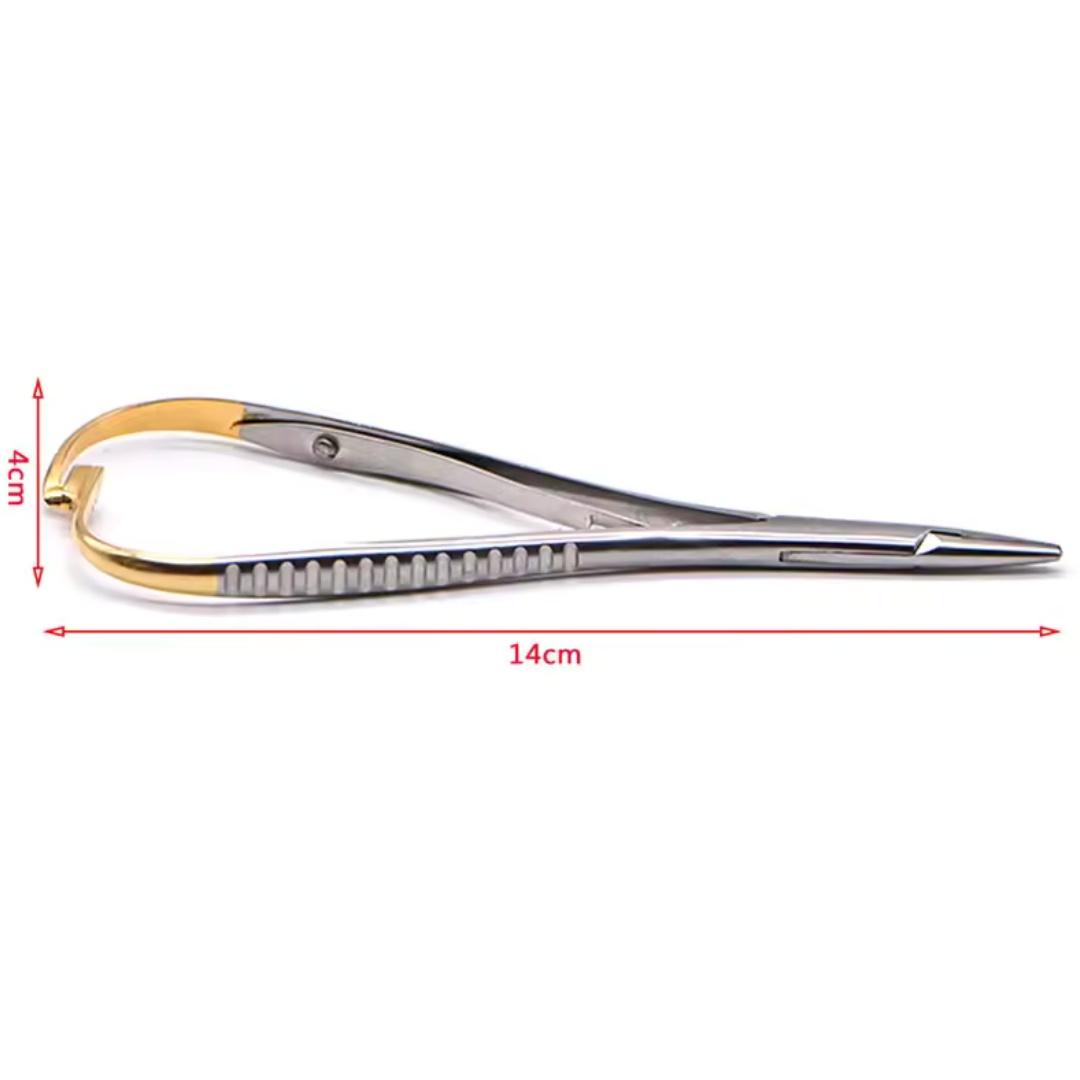 

Dental Needle Holder Forceps Straight Head Curved Gold Plated Handle Stainless Steel Orthodontic Plier Dental Clinic Instrument