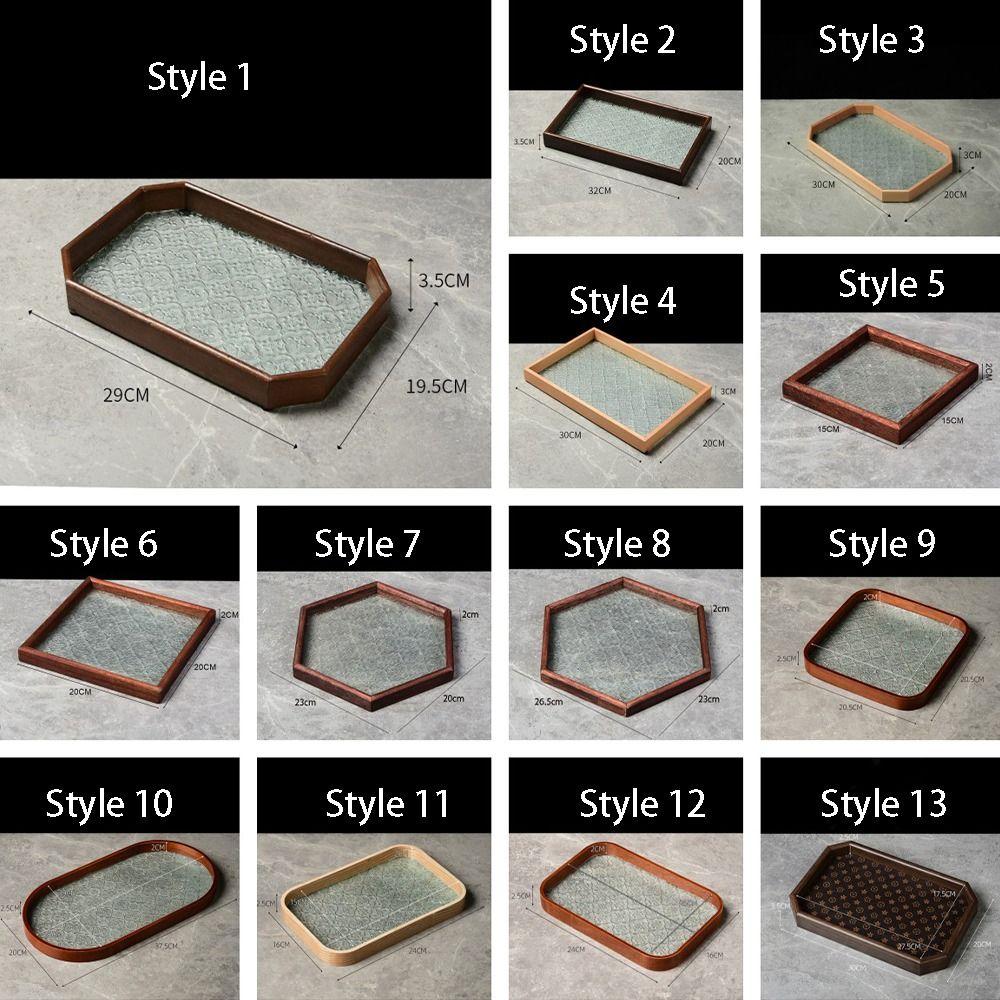 Simple Begonia Embossed Glass Tray Wooden Storage Display Plates Multi-Function Tea Tray  Desk