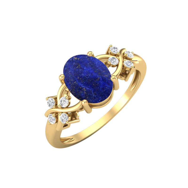 

8X6MM Oval Lapis Gemstone 925 Sterling Silver Gold Plated Solitaire Halo Women Engagement Ring 7.5