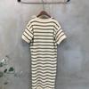 C S In The Room Tumi Stripe Short Sleeve Knit Long dreSS SCarf Set 2Color