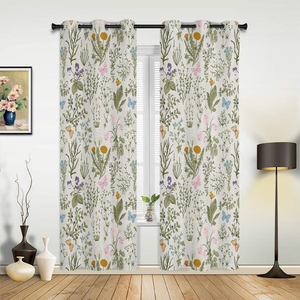Vintage Herbaceous Floral Texture Curtains for Living Room Bedroom Study Decor Curtain Modern Kitchen Window Curtains