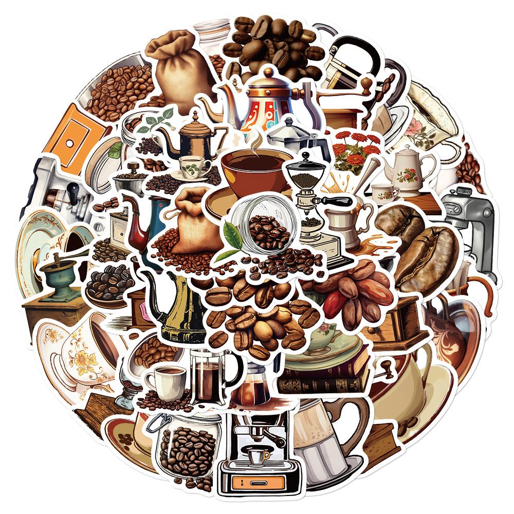10 30 50Pcs Coffee Machine Cartoon Stickers Waterproof Retro Graffiti Scrapbooking Phone Luggage Vintage Vintage Decals