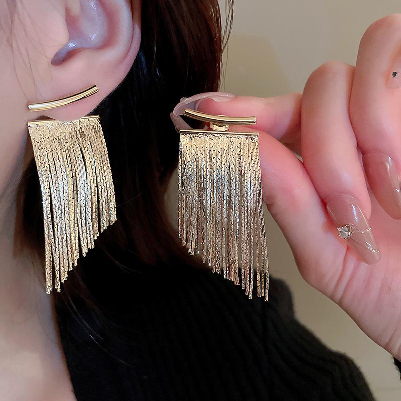 Korean Fashion Silver Color Arc Bar Long Thread Tassel Earrings For Women Wedding Daily Jewelry Hanging Pendientes Gifts