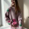 Herbst Rundhals Rose Print Gestrickte Pullover Frauen Winter Neue Mode Lose Pullover Pullover Weibliche Vintage Elegante Warme Casual Strickwaren Tops 24647