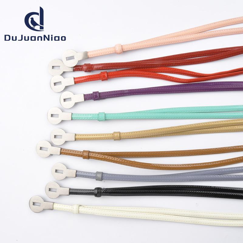 Retro Buckle Thin Belt Women With Dress Decoration Small Belt Waist Thin Lacquered Cowhide