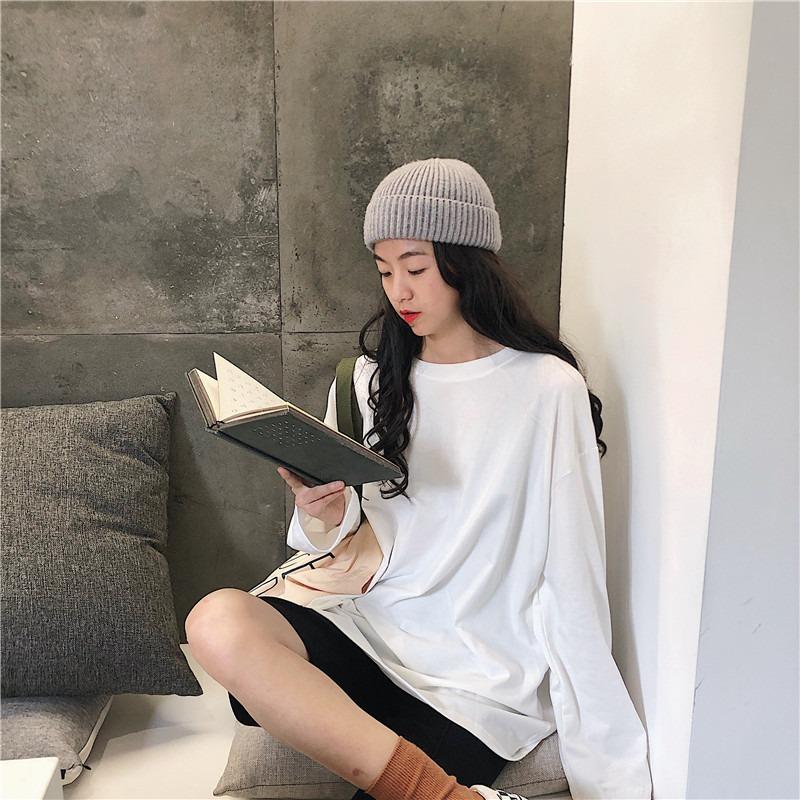 Fashion Cotton Solid Long Sleeve Loose Casual T-shirt Women Spring and Autumn Plus Size Women's T Shirt Elegant O Neck Simple Ladies Tee Tops 25899
