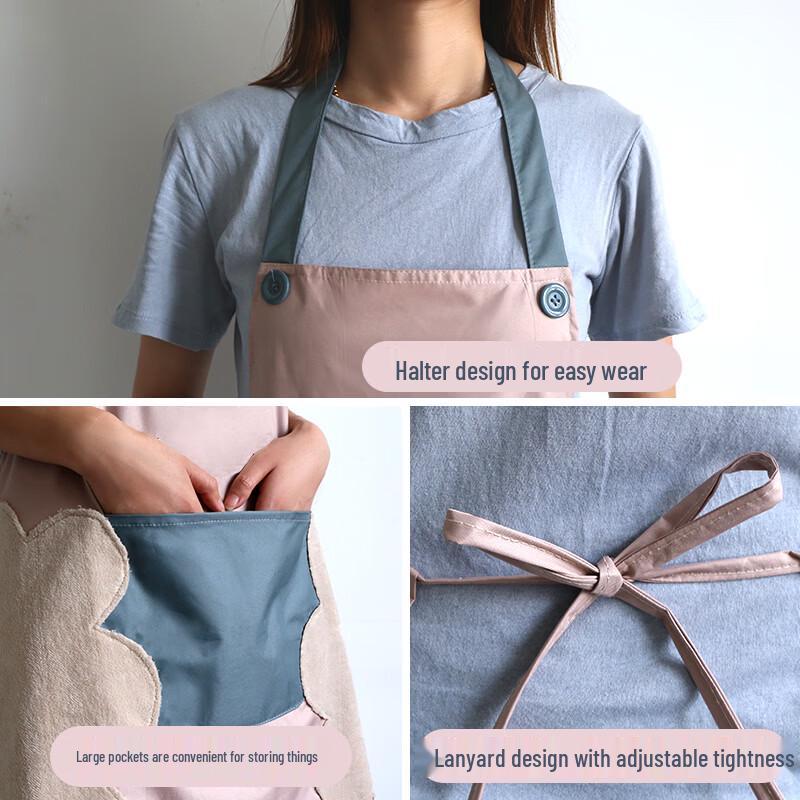 Hang-Neck Waterproof Kitchen Apron with Hand-Wiping Sides
