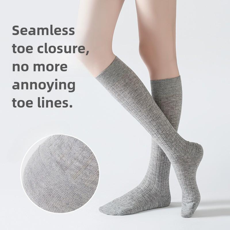 Female Spring and Autumn Solid Color Double Needle Micro Pressure Show Thin Leg Pile Socks