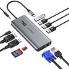 Choetech 12-in-1 USB-C Multiport Hub with Display - 1x USB-C, 4x USB-A, 2x HDMI, VGA, AUX, Memory Card Reader, Gray (HUB-M26)