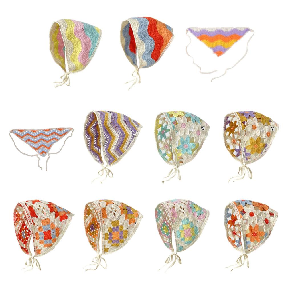 Knitted Stripe Triangle Scarf Lovely Crochet Hair Kerchief Tie Back Stripe Pattern Elegant Turban for Girls Photo Props