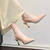 Fashion Women 7cm High Heels Retro Streetwear  Sandles Lady Daily Work Slingback Strap Elastic Mid Heels Glossy Leather Sandals