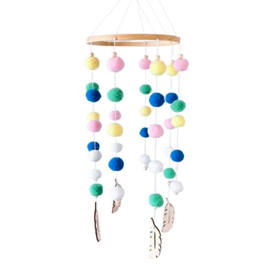 Carillon flou coloré nordique, boules de chambre, feuilles en bois, ornement suspendu pour berceau