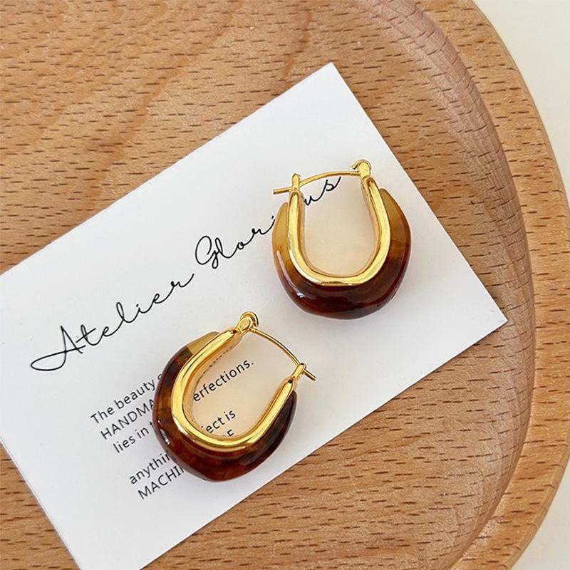 

Винтажные коричневые акриловые серьги-кольца U-образной формы для женщин, элегантные геометрические полые серьги-пряжки золотого цвета, аксессуары с цирконом для вечеринок