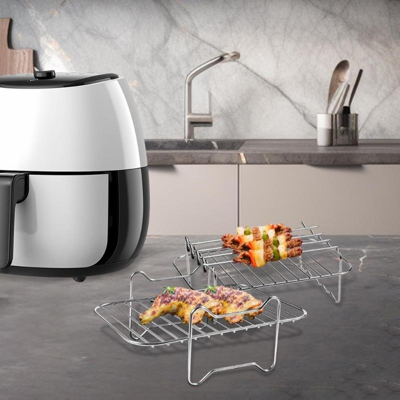 4pcs Air Fryer Rack Silicone Basket Oven Baking Tray Liner Double Layer Roasting Rack for AF400UK Air Fryer Accessories