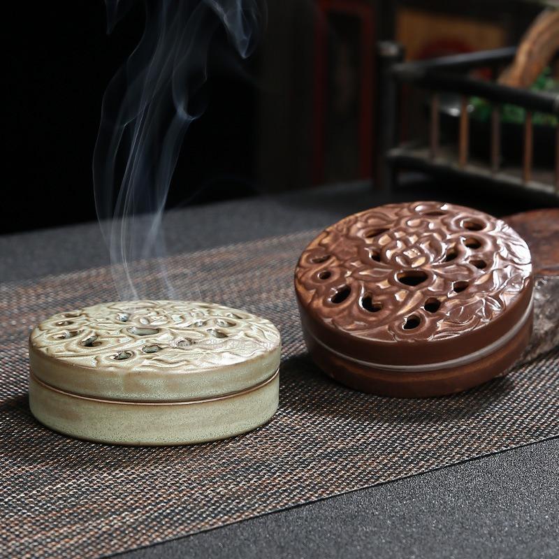 4-hour Coil Incense Burner Ceramic Retro Hollow Aromatherapy Stove Home Tea Room Decorations Relaxing Purifying Fragrance Tools