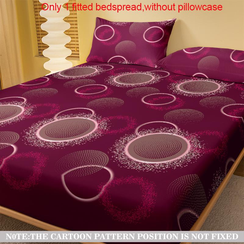 1 Simple Modern Circular Geometry Printed Matte Fitted Sheet, Bedroom Printed Bed Cover, Bedding (Excluding Pillowcases)
