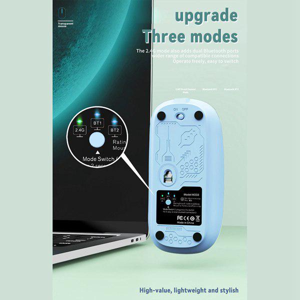 FMOUSE M233 White ABS Wireless Bluetooth Three-Mode Rechargeable Transparent Mouse