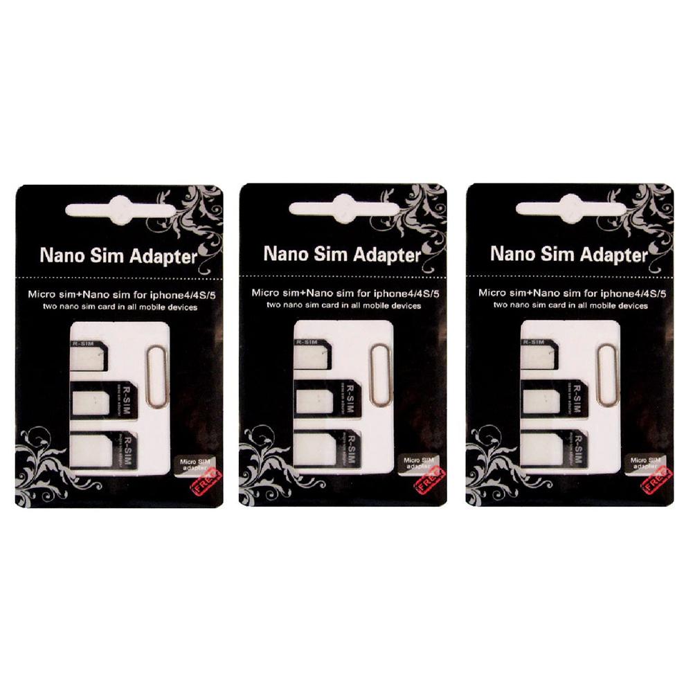 4 in 1 Nano Micro SIM Card Adapter Kit with Steel Tray Eject Pin