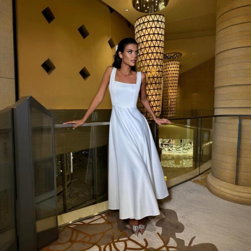 2025 Summer Solid Square Neck Sleeveless Long Dress for Women
