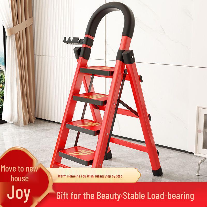 Multi-Functional Telescopic A-Frame Folding Ladder - Thick Carbon Steel Step Ladder for Indoor Use
