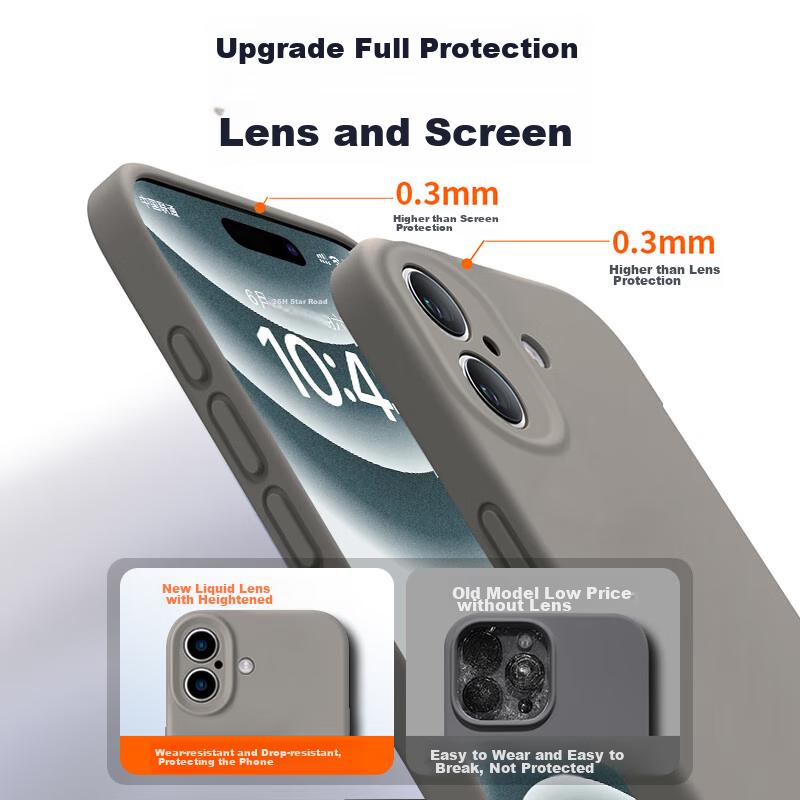 (NEYAA) IPhone 16 Case, IPhone 16 Protective Cover, Full Lens Protection, Liquid Silicone, Ultra-Thin, Shockproof, Simple Soft, Graphite Gray