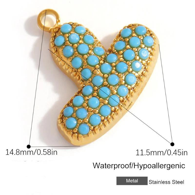 Capital A-Z Initial Letter Pendants Pave Blue Synthetic Stone Minimalist Jewelry Charm for DIY Craft Accessory