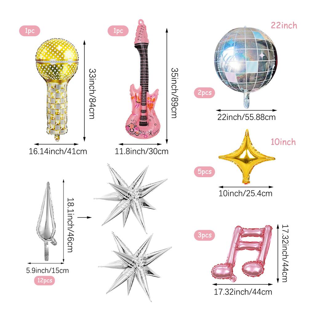 Music Party Disco Balloon Set, Pop Singer, 8090s Hip Hop Disco Party, Birthday Party, Music Props Decoration Supplies