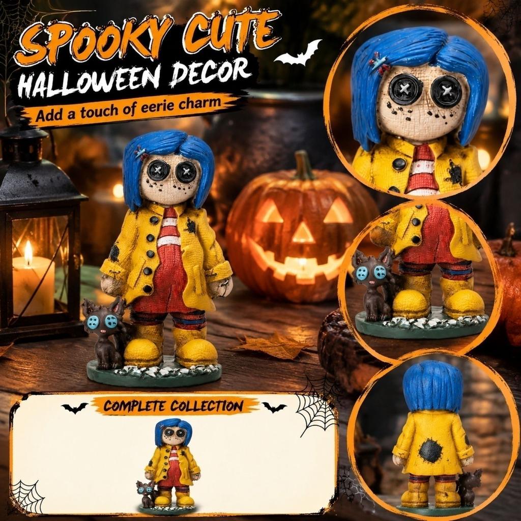 Halloween Themed Decorative Figurine with Child Character and Cat Companion Resin Material Indoor Display Ornament for Seasonal Decoration