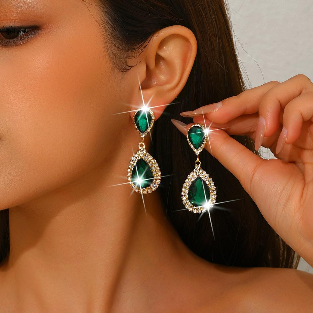 Exaggerated Bridal Wedding Earrings African Popular Ladies Diamond-encrusted Long Earrings Silver Tassel Earrings + Necklace + Jewelry