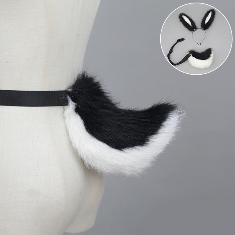 Soft Rabbits Tail Lovely Rabbits Ears Headband Plush Animal Tail Decorations Rabbits Ears Headwear for Halloween Party