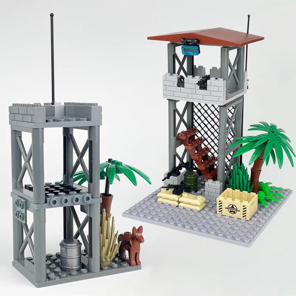 Military-themed Children's Building Block Set : Watchtower Defense Tower, Outpost Platform, MOC Assembly Kits-perfect Boy's Gift Present