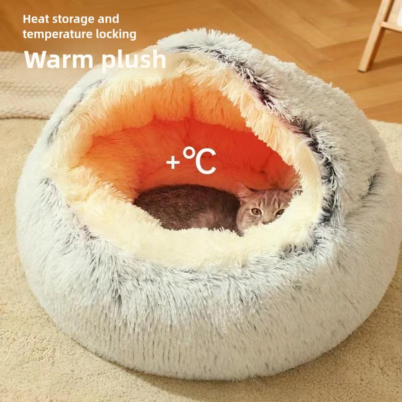 Otoño Invierno Cama Suave de Felpa para Mascotas y Cama para Mascotas Invierno Cálido y Frío Felpa/Forro Polar Corto Edredón Nido Concha Nido para Gatos Semicerrado Nido para Gatos