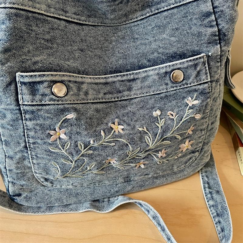 Vintage Haftowana Jeansowa Torba Tote dla Kobiet Duża Pojemność Casualowa Torba na Ramię
