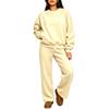 Damen 2-teiliges Set Farbe Hals Langarm Pullover Sweatshirt mit Elastischer Taille Jogginghose