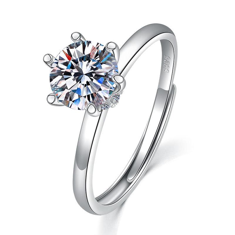 S925 Silver Bouquet Six-Claw Ring Women'S Guochao Waist Diamond Open Ring Personalized Simple Diamond Ring