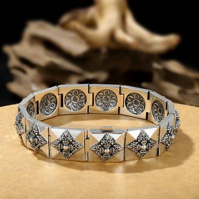 Silver Color Six Word Truth China-Chic Vajra Korean Watch Bracelet Sterling Silver Men Trendy Men